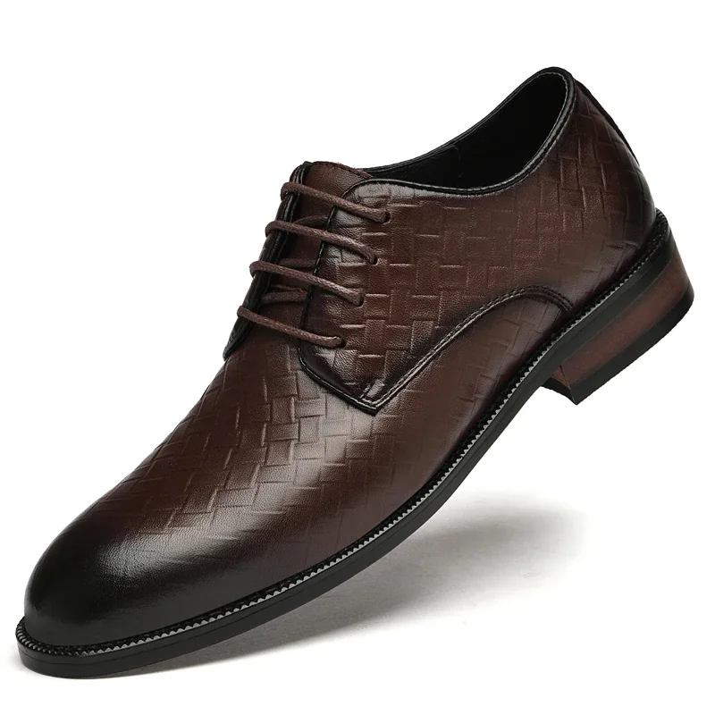 

Men's genuine leather shoes derby pointed soft sole business casual formal British style large banquet wedding shoe for man