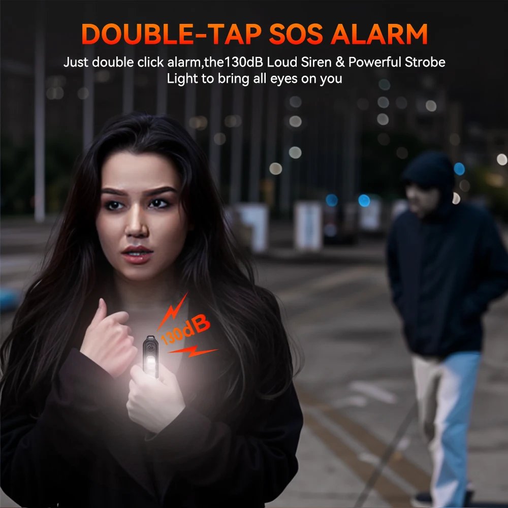 Camluxy 130dB Safety Self Defense Alarm Type-C Rechargeable Personal LED Emergency Night Light Key Chain Night Running