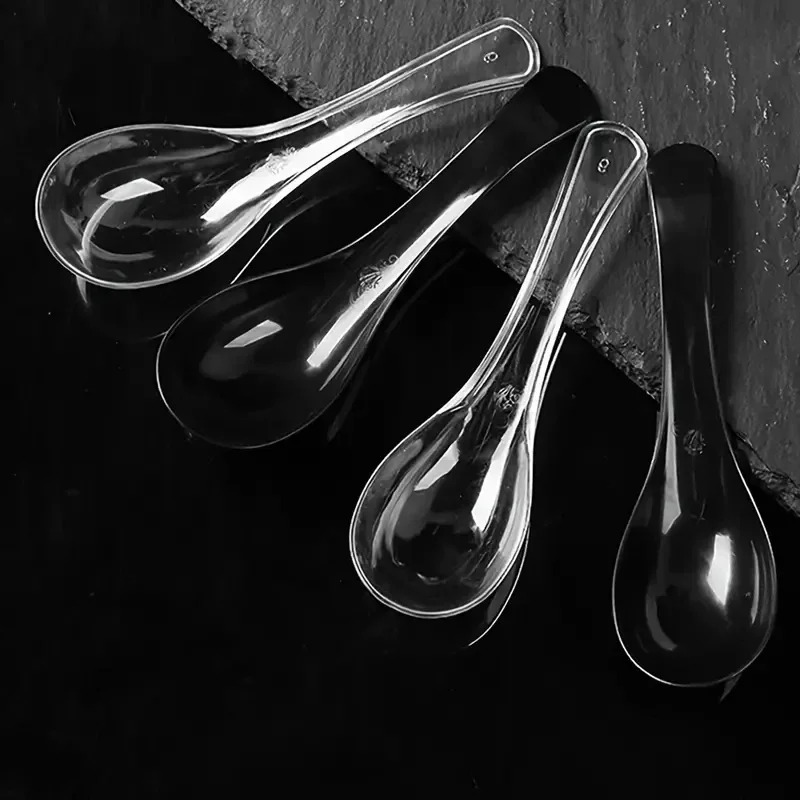 Home Kitchen Clear Plastic Disposable Soup Spoons Tool Jelly Ice Cream Dessert Appetizer 100Pcs