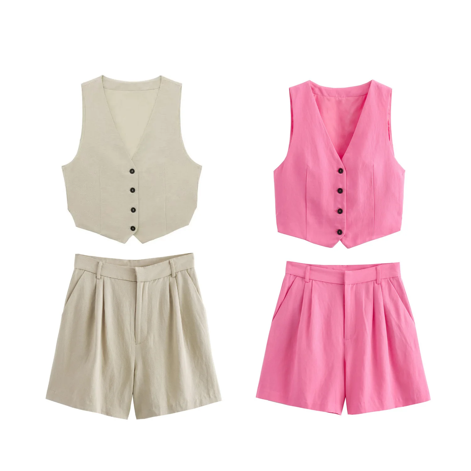 Women Clothing Vintage Shirt Suspender Shorts Suit National Ink Printing Three Piece Set main image 1