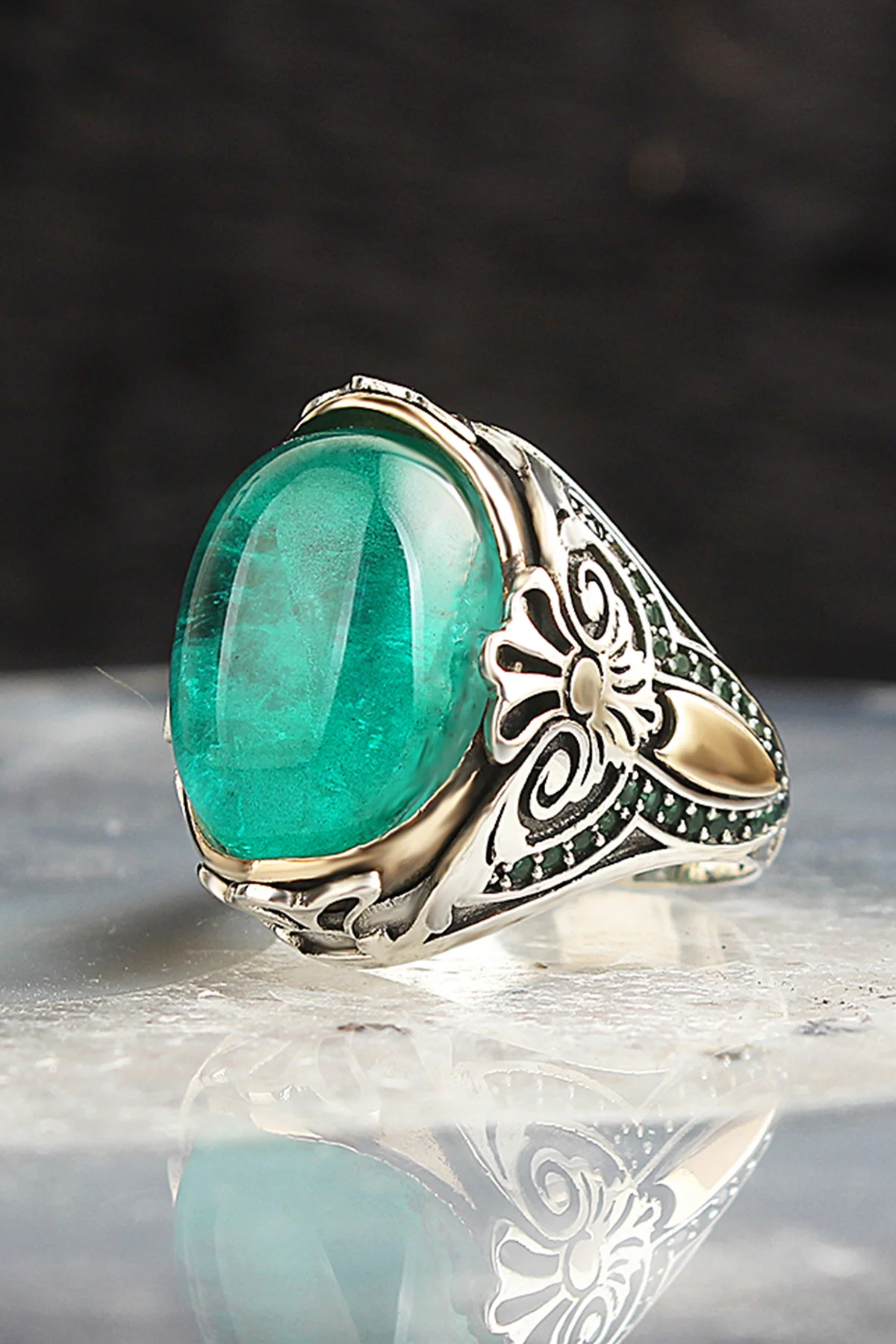 

Мужское серебряное кольцо Paraiba 925 пробы