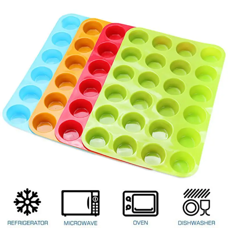 Mini Muffin 24 Holes Silicone Round Mold Cupcake Cookies Fondant Baking Pan Non-Stick Pudding Steamed Cake Mold Baking Tool