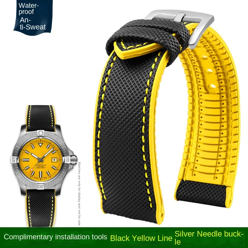 Nylon Yellow Rubber Waterproof Wristband Strap - Men's Watch Strap, Various Sizes Available