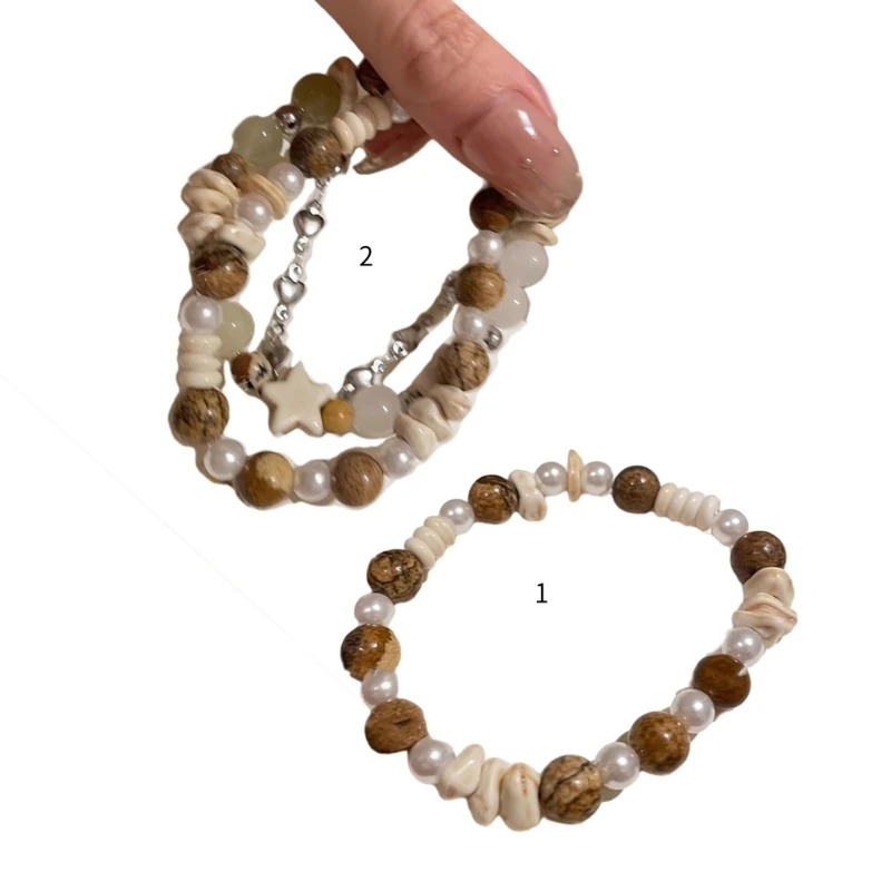 

E0BF Fashionable Bracelet Colorful Beads Bracelet Handmade Resin Alloy Material Elastic Wrist Jewelry for Daily Party Wear