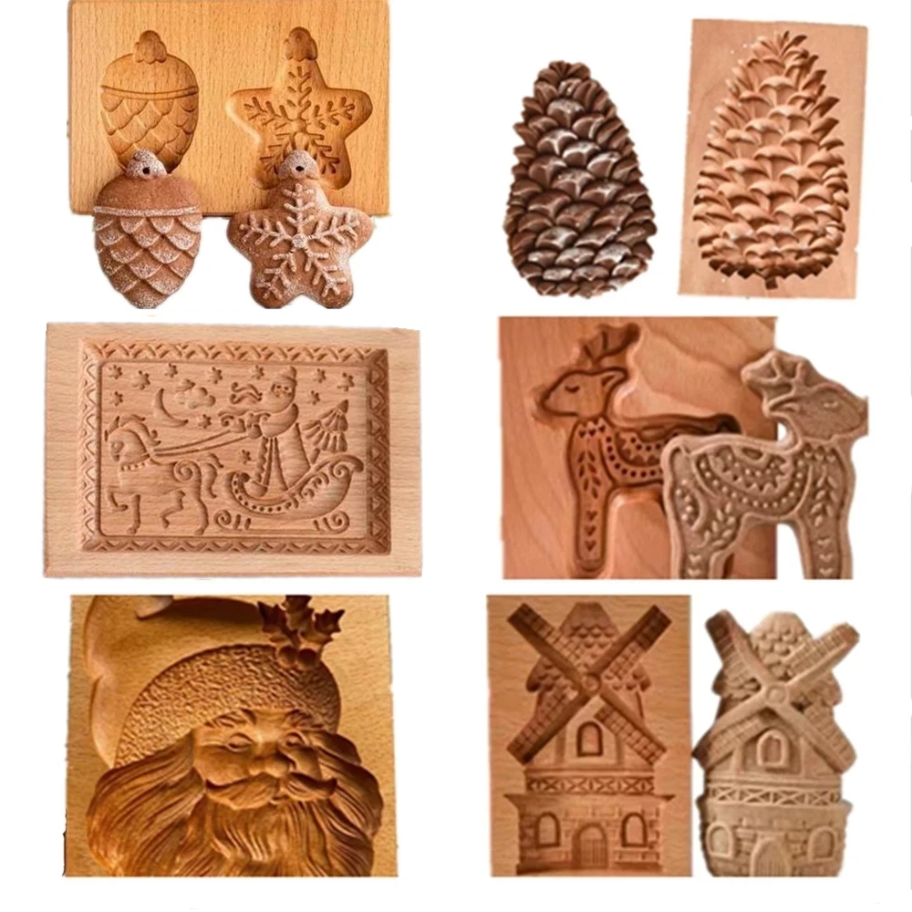 Easter Christmas 3D Wooden Cookie Mold Gingerbread Mould Carved Decoration Stamp Embossing Craft Decorating Baking Tools M531 baking mold cookie mould cookie printing mold baking decorating tools