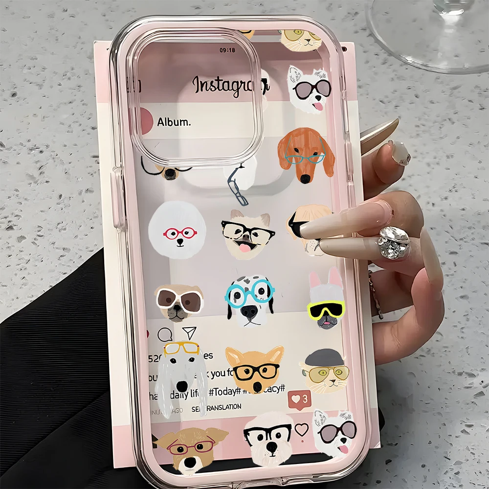 Cute Dogs Pattern Clear Phone Case - Candy Color Soft Cover