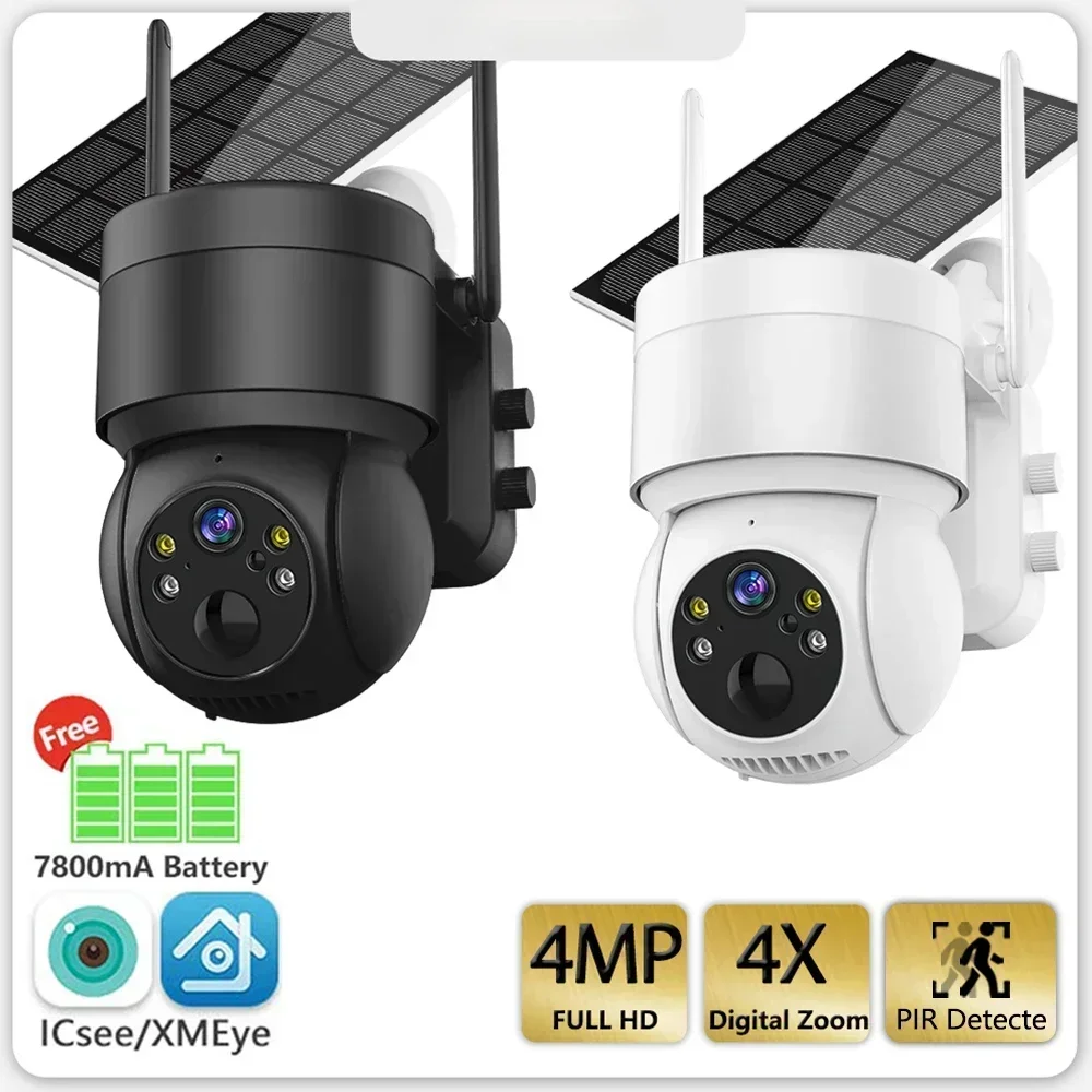 4MP HD WiFi PTZ Camera Outdoor Wireless Solar IP Camera Built-in Battery Video Surveillance Camera Long Time Standby iCsee APP