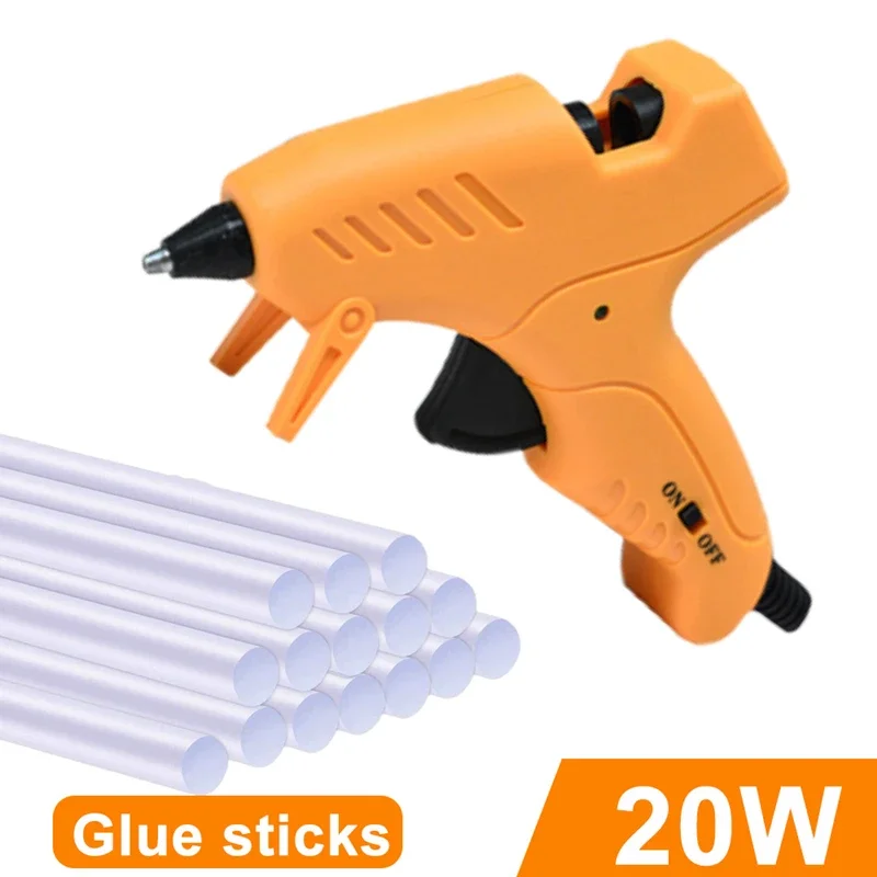 20W Hot Melt Glue Gun with 7mm Glue Stick Mini Industrial Gun Heat Temperature Thermo Electric Repair Tool 20Pc Glue Sticks Tool