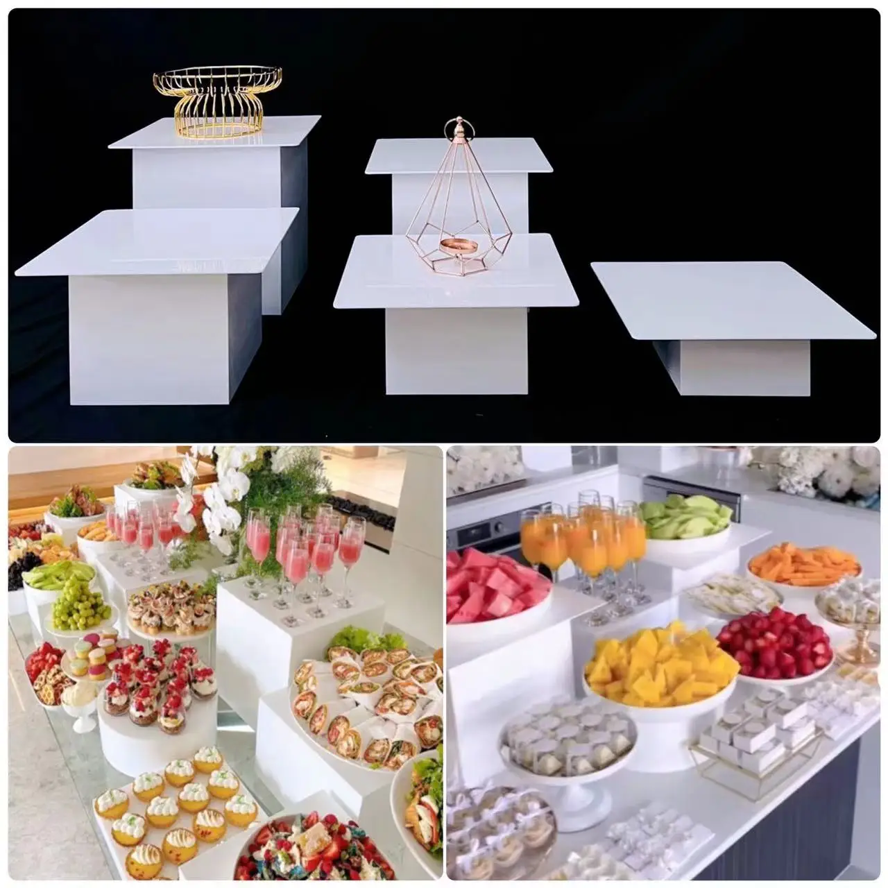 

Glossy White Acrylic Dessert Table Engagement Feast Foods Drinks Fruits Holder Birthday Baptism Cake Cookie Chocolate Stand