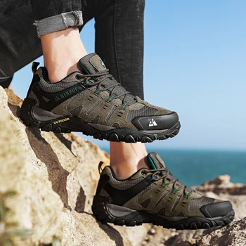 HIKEUP Men's Suede Leather Hiking Shoes – Outdoor Trekking & Walking Sneakers 14