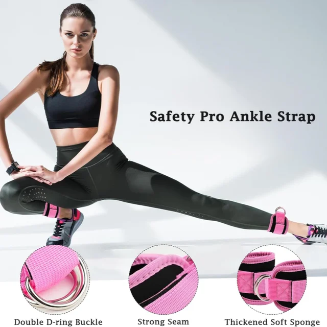 1 Pair Ankle Straps for Cable Machines Resistance Bands Attachment,Gym Cuffs with Stainless Steel D-Ring for Booty Leg Workout 3