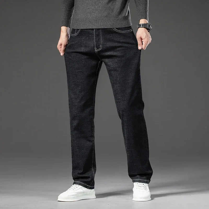 2024 Spring Autumn Men's Straight Jeans Denim Pants Classic Style Business Stretch Casual Trousers Large Size 40 42 44 46 5