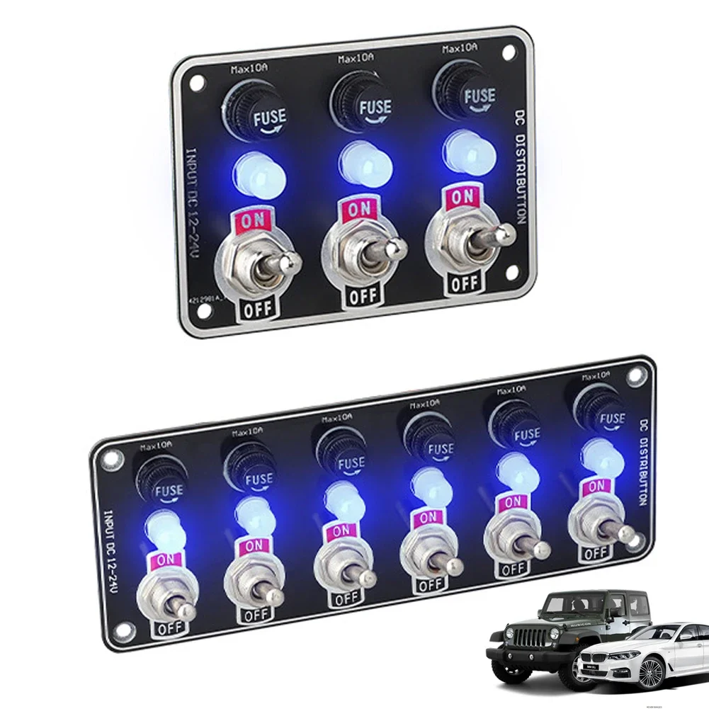 3/6 Gangs Car Rocker Switches Panel 12V/24V Replaceable Fuse Holder With Light For Camping Boat RV Van Yachts Trucks Accessories
