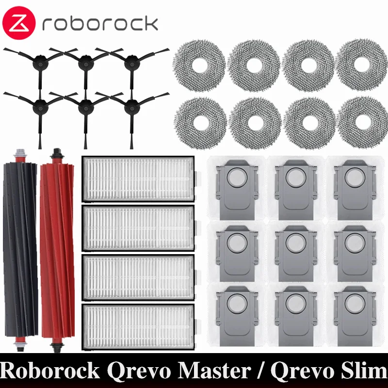 Accessori Roborock Qrevo Pro - 4 Sacchetti Polvere 2,7L + 4 Panni Lavabili - Compatibili Vari Modelli