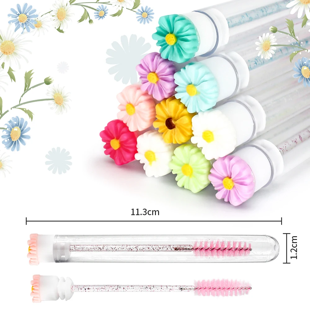 10/50Pcs 데이지 속눈썹 브러쉬 튜브 일회용 마스카라 완드 튜브 재사용 가능한 래쉬 스풀리 브러쉬 방진 클리너 보관 튜브