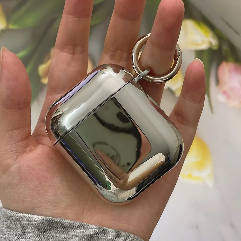 Electroplated Silver Soft TPU Earphone Protective Cover with Heart Keychain Accessories