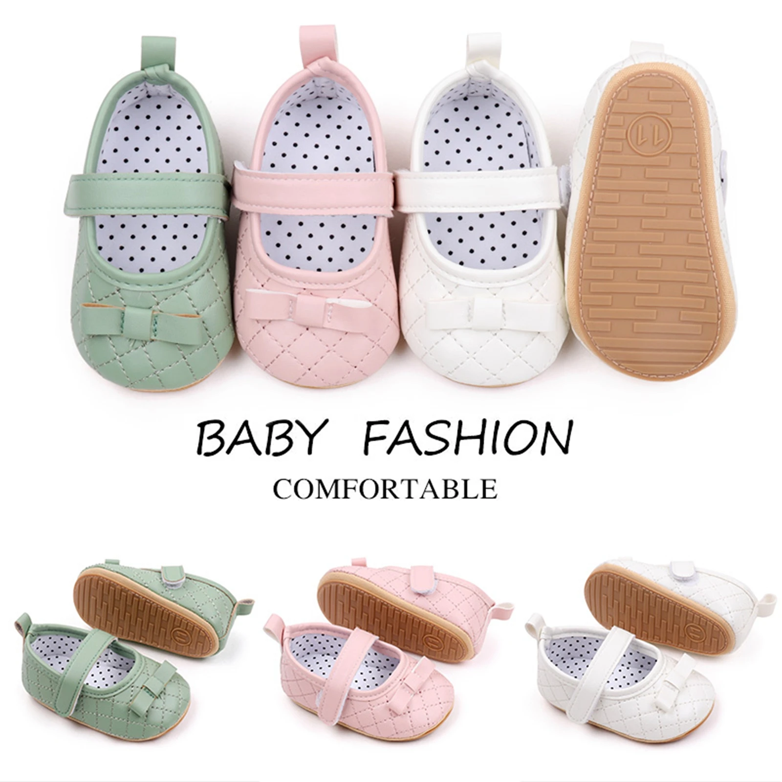 

Baby Girl Princess Dress Shoes Bowknot Mary Jane Flats Quilted Crib Shoes with Non-Slip Rubber Sole Baby Casual Shoes