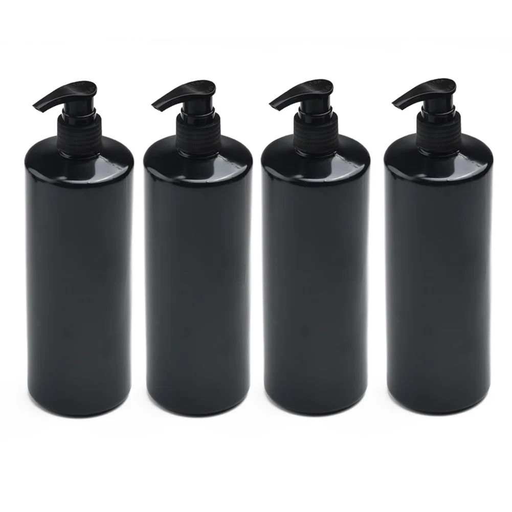 

4x Refillable 500ml Empty Lotion Pump Bottles For Gel Soap Dispenser Shampoo 500ml Black Flat Shoulder Pressing Lotion Bottle