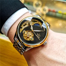 

SEWOR Hollow Design Tourbillon Casual Business Man's Wristwatches Waterproof Automatic Mechanical Watch Men Luminous, Moon Phase