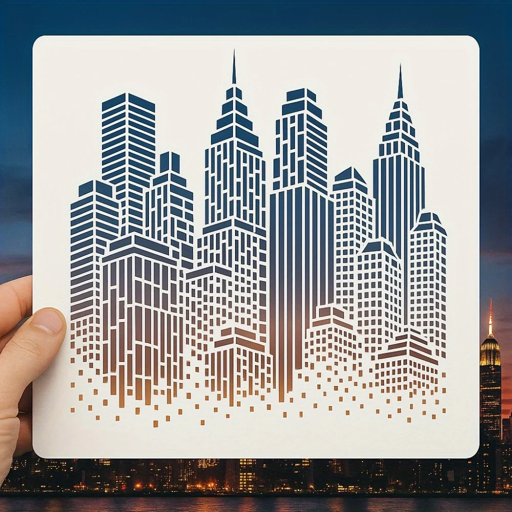 30 * 30cm 크기의 DIY 고층 건물 페인팅 스텐실, 나무, 천, 벽에 엠보싱된 종이 카드에 스탬프된 사진 앨범