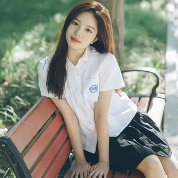 타이완 중등 학교 교복 세트 학생 Jk 유니폼 흰색 셔츠 오르간 주름 고등학교 프레피 졸업 시즌 비즈니스 복장 여름