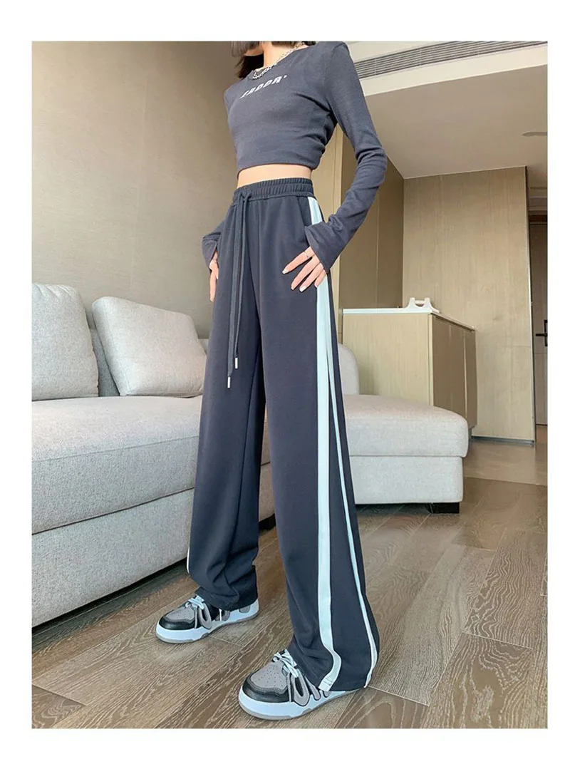 

Zoki Office Lady High Waist Striped Wide Leg Pants Korean Casual Sweatpants Women Fashion Loose All Match Straight Trousers New