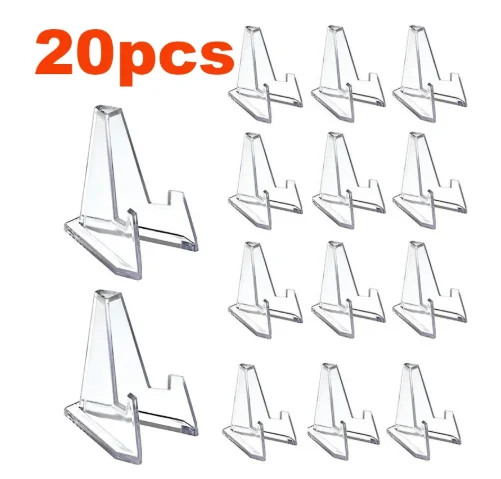 20pcs Clear Acrylic Display Stand Holders Small Easel Rack Pokemon Card Commemorative Challenge Coin Capsule Support