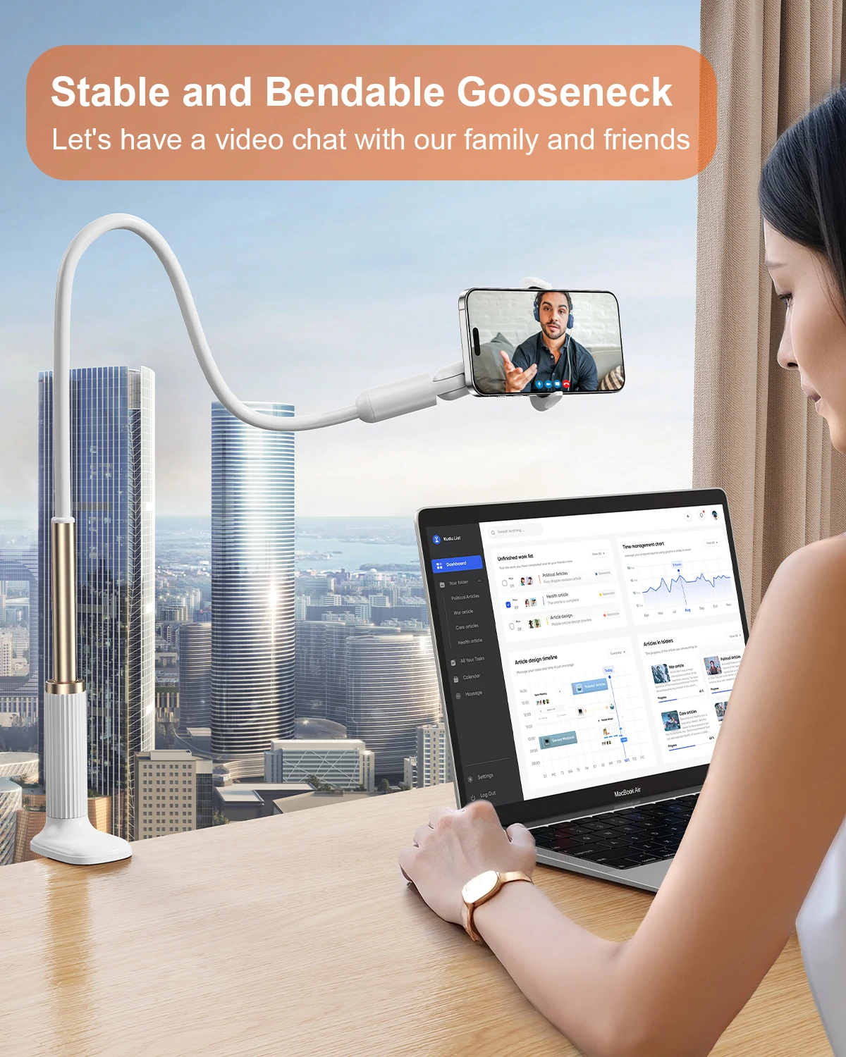 Eary Gooseneck Bed Phone Holder Tablet Stand Flexible Long Arm Mount for Desk Clip Lazy Bracket Fit For iPhone iPad 4-13"Inches