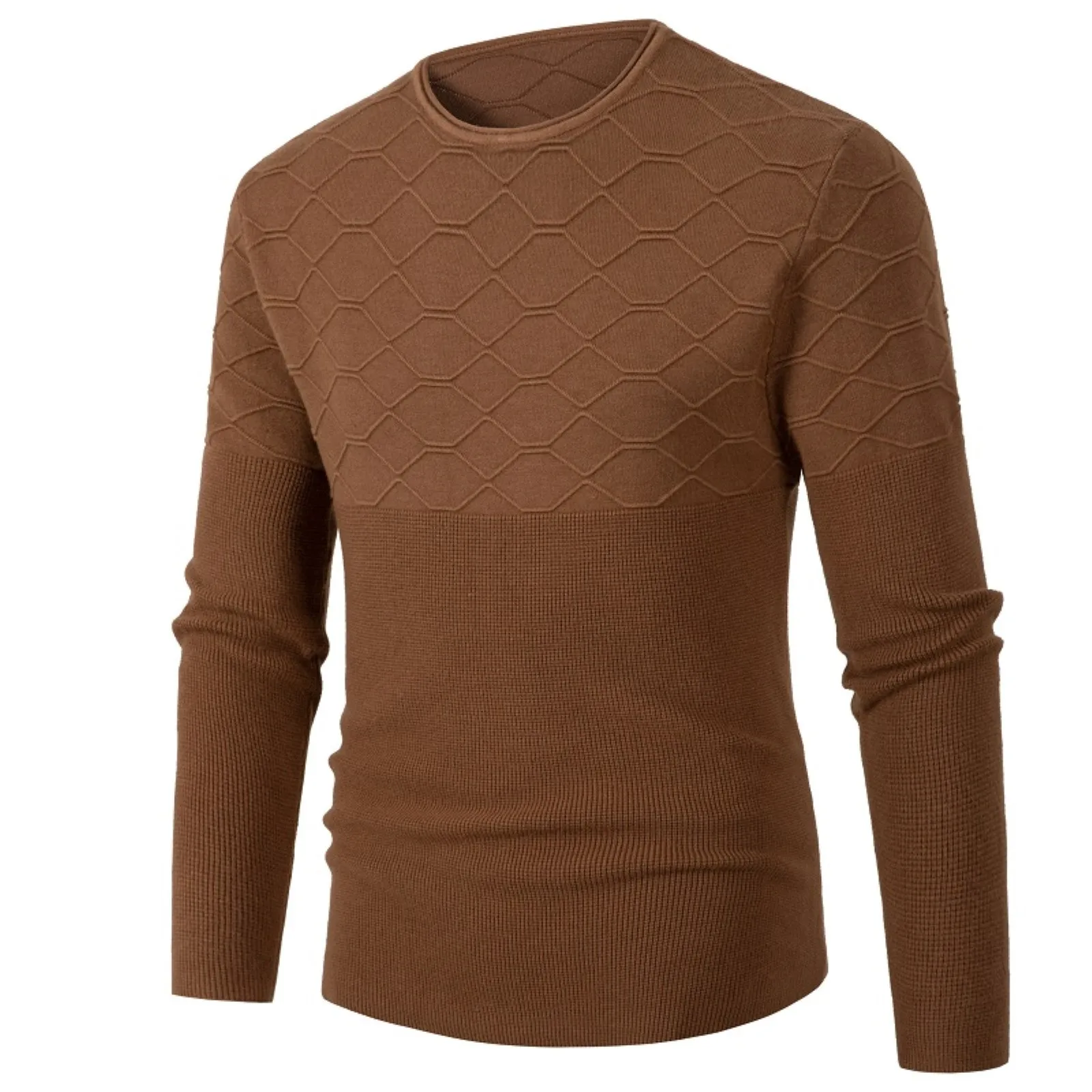 

Solid Color Ruched Sweaters Autumn Winter Round Neck Sweater Simple Pullover Men's Sweater Patchwork Sueteres Hombre Outfits