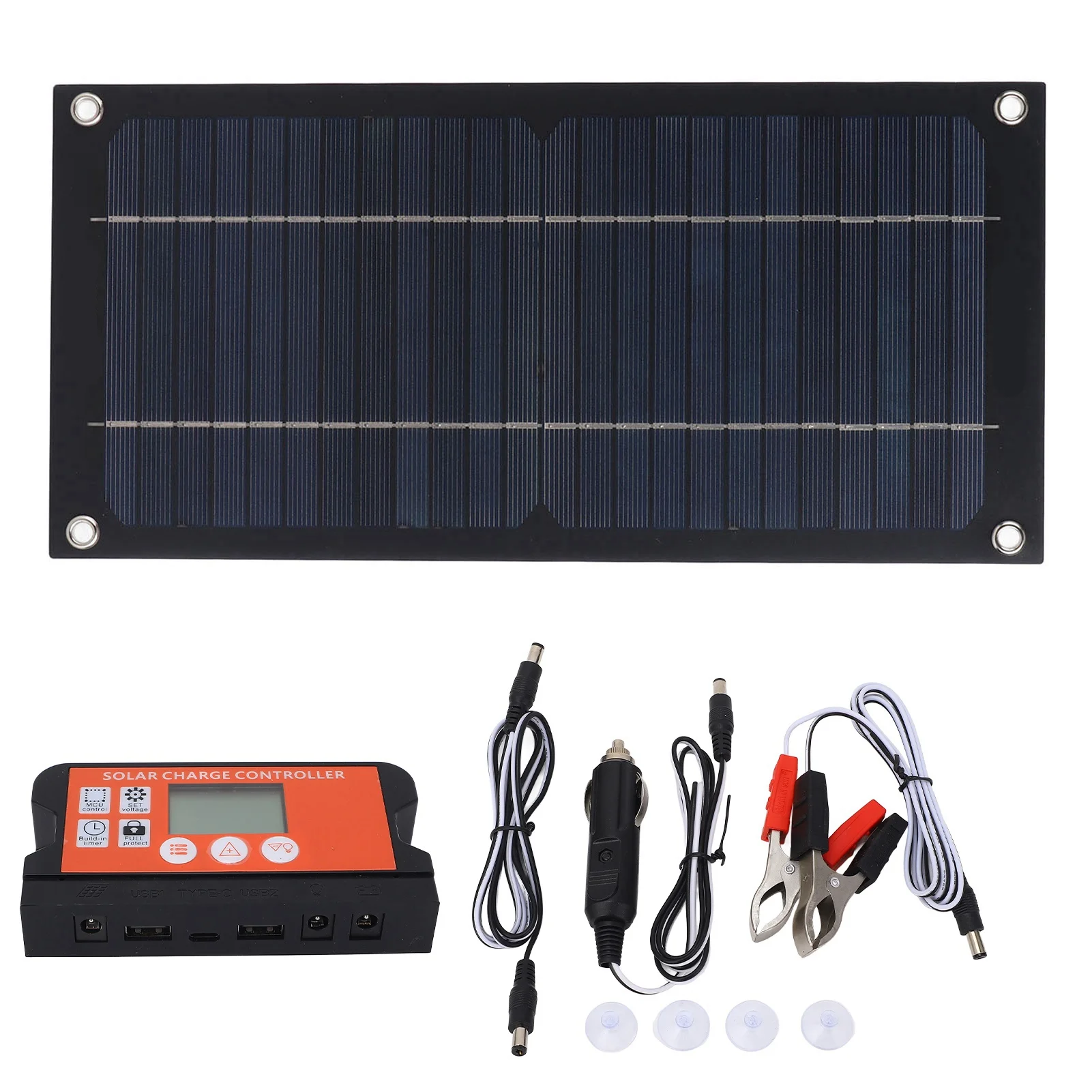 Solar Panel Charger Monocrystalline Silicon 100A Charge Controller Solar Panel Kit with Extension Cable Battery Clip for RV