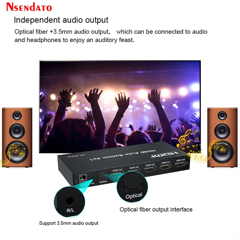 4K 60Hz HDMI Auto Switch 4x1 HDMI Switcher With EDID 4 in 1 out HDMI Switches Adapter For DVD HDMI Media player PS4 TV Box