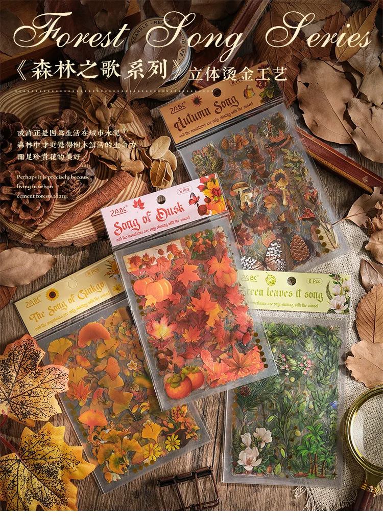 8 Blatt Vintage-Herbstblätter-Aufkleber, Kreativität, dekoratives Handkonto, Tagebuch, Scrapbooking-Material, Junk-Journal-Zubehör – Detail 1