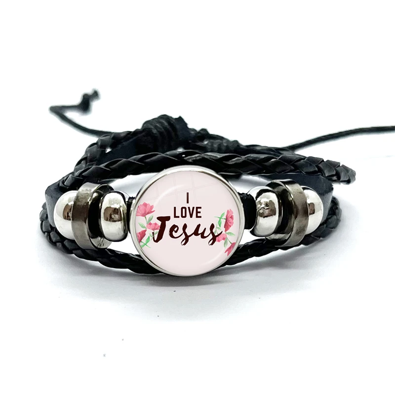 I Love Jesus Leather Charm Bracelet Glass Dome Snap Button Bracelet & Bangles Fashion For Women Men Gifts 6