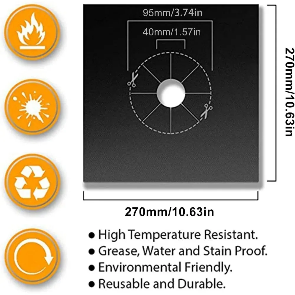 Kitchen Non stick Reusable Gas Stove Top Cover 4/6Pieces Heat Resistant Cuttable Easy To Clean