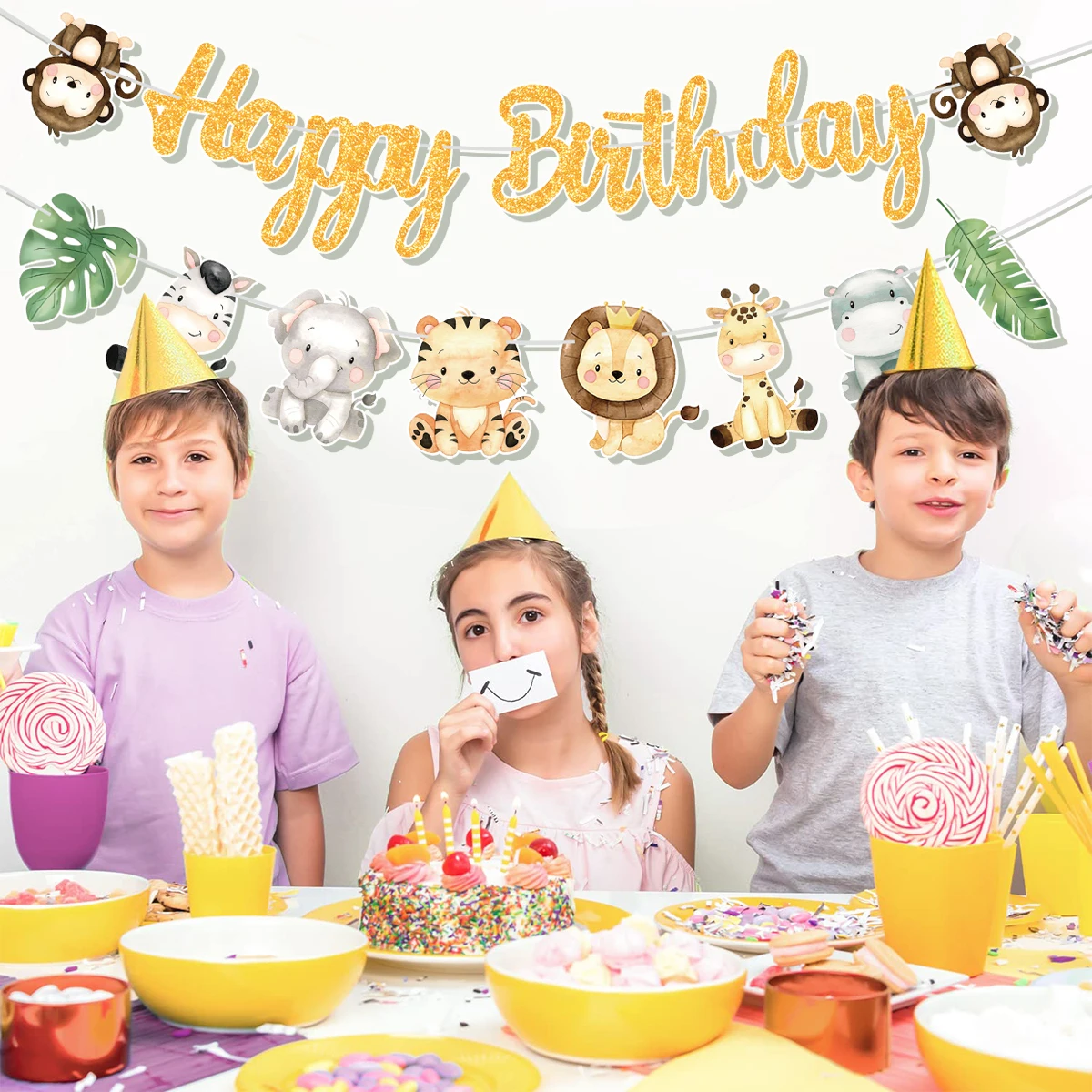 Birthday Banner Party Decorations Animal Banner Jungle Safari Kids Birthday Decor
