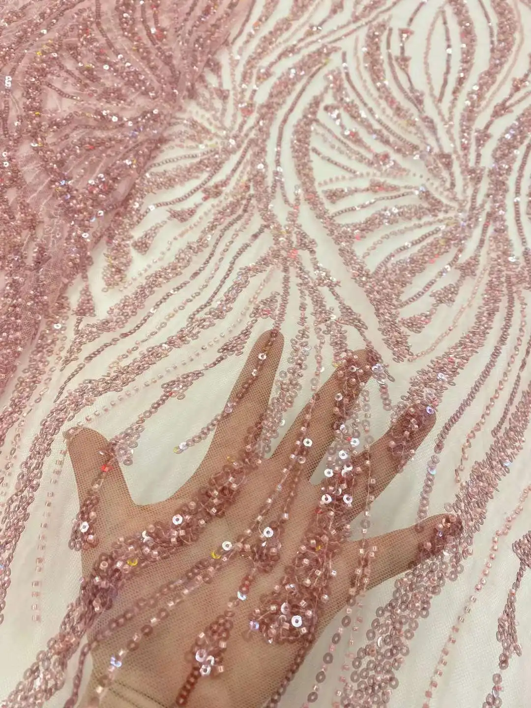 Latest Pink African Lace Fabric High Quality Sequins Groom Embroidery For Women Wedding Party Dress Mesh Fabric 5 Yards