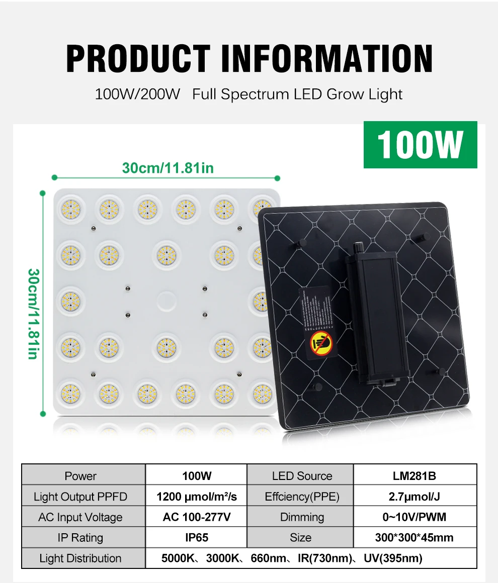 LED-Wachstumslampe Vollspektrum 100-277V 100W 200W Dimmbar SMD281b Phytolampe für Hydrokultur-Pflanzen Zelt Gewächshaus Gemüse Blumen – Detail 6