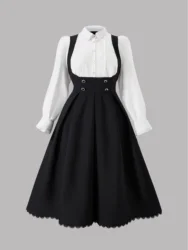Chic European & American Fashion Contrast Long - Sleeved Maxi Dress - 5XL (Black and white)