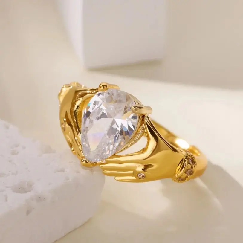 Zircon Ring for Women 18K Gold Plated Stainless Steel