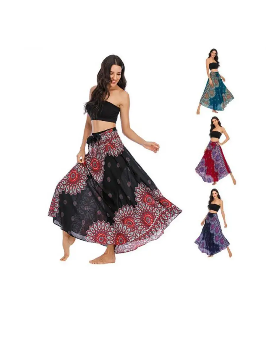 

S008 Skirts Women Clothes Roupas Saia Bottom Women Skirt New Sexy Woman Long Jupe Bohemian Boho Flowers Elastic Waist Faldas