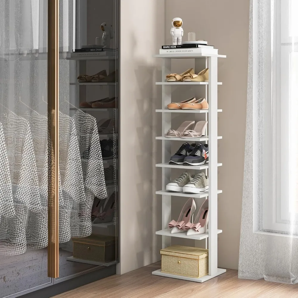 8 Tiers Vertical Shoe Rack, Patented Space Saving Corner Shoe Rack for 7 Pairs, Narrow Rack for Front Door Entryway