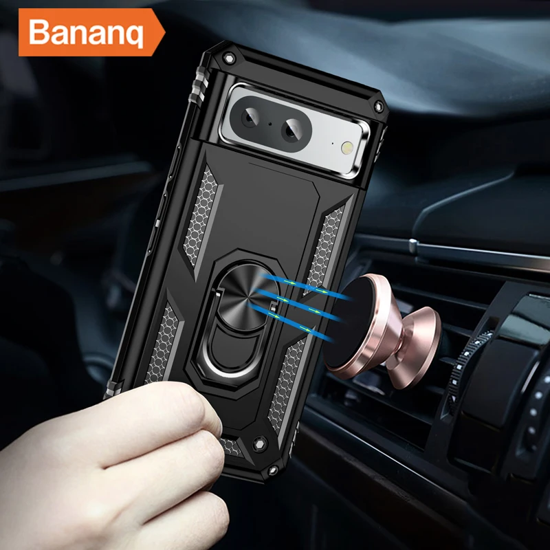 Shockproof Metal Finger Ring Bracket Armor Case with Magnetic Car Holder - Premium Phone Cover