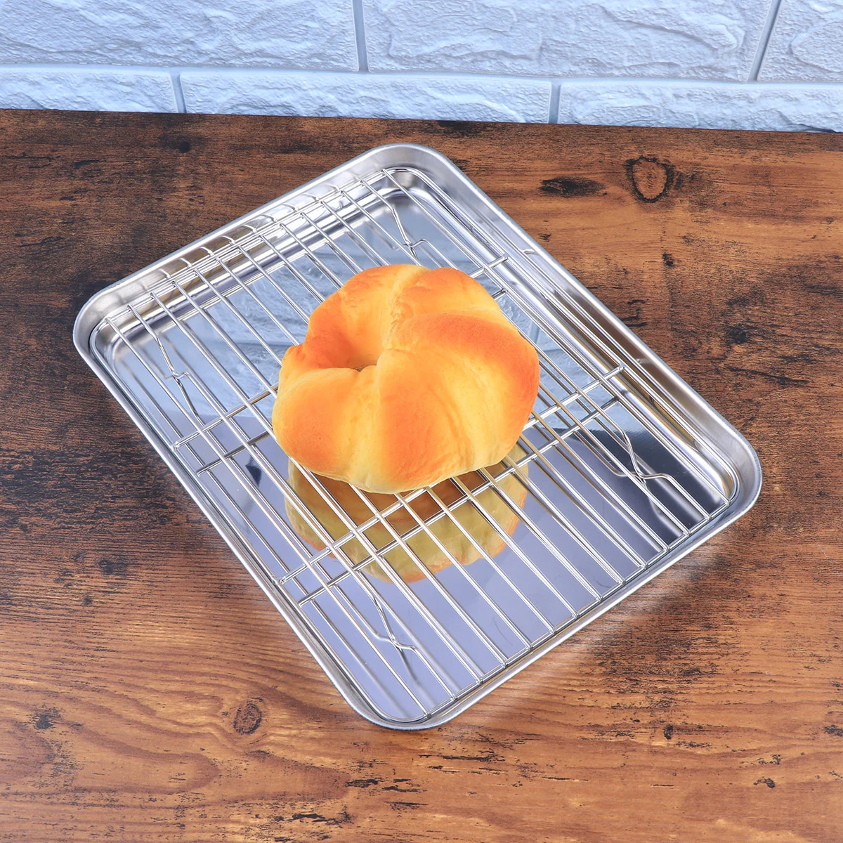 

2 Pieces/Set Japanese-style Baking Tray Cake Stainless Steel Pot with Wire Rack