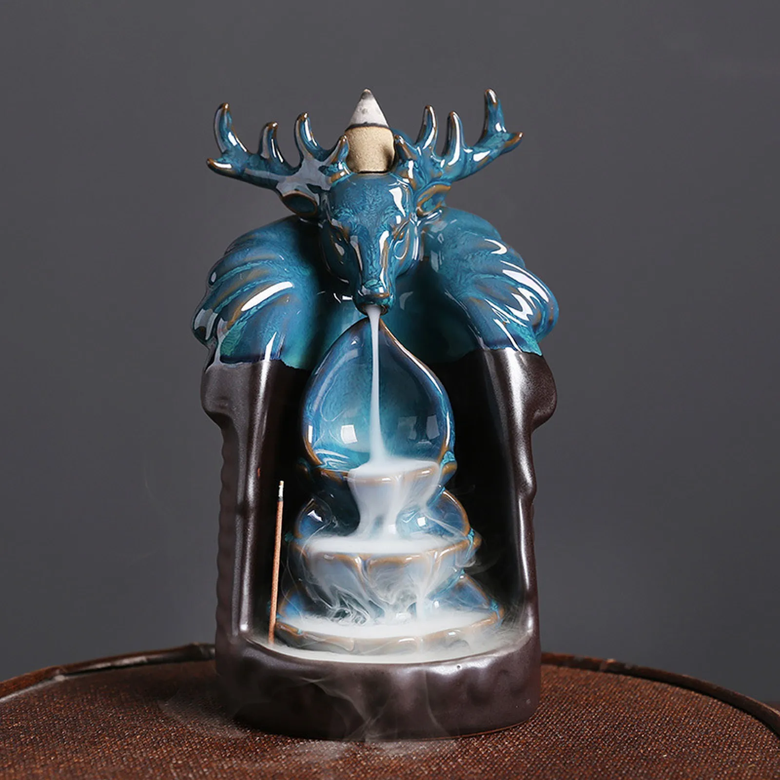 

Ceramic Blue Deer Head Reverse Flow Incense Burner Creative Deer Head Incense Burner Home Ornaments Tea Tea Sparkly Ornament