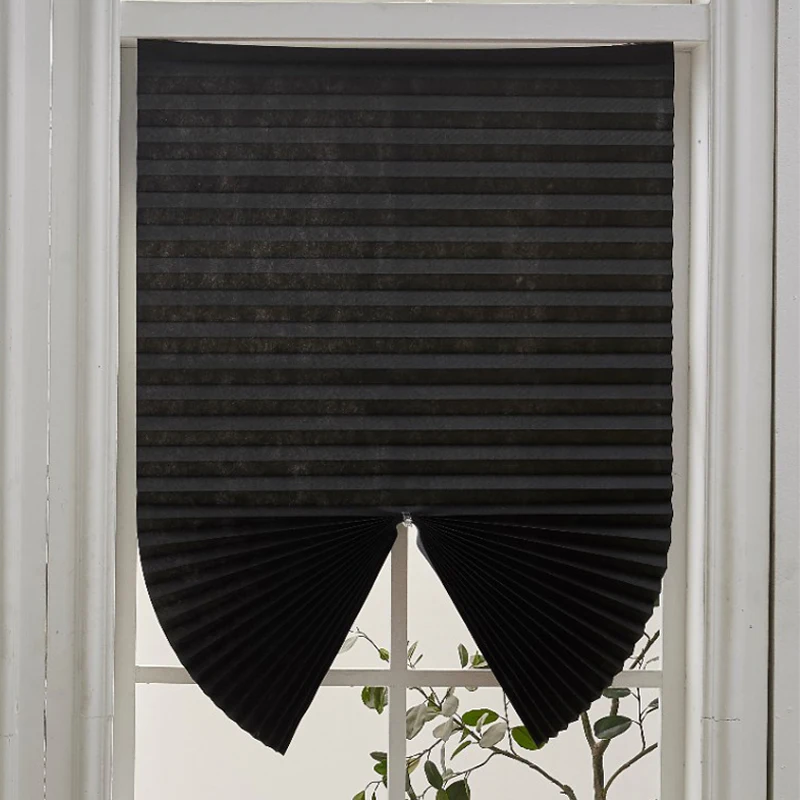 AdhesiveWindowShadesNonwovenFabricPleatedZebraBlindsRollerRoomBlackoutCurtainfor