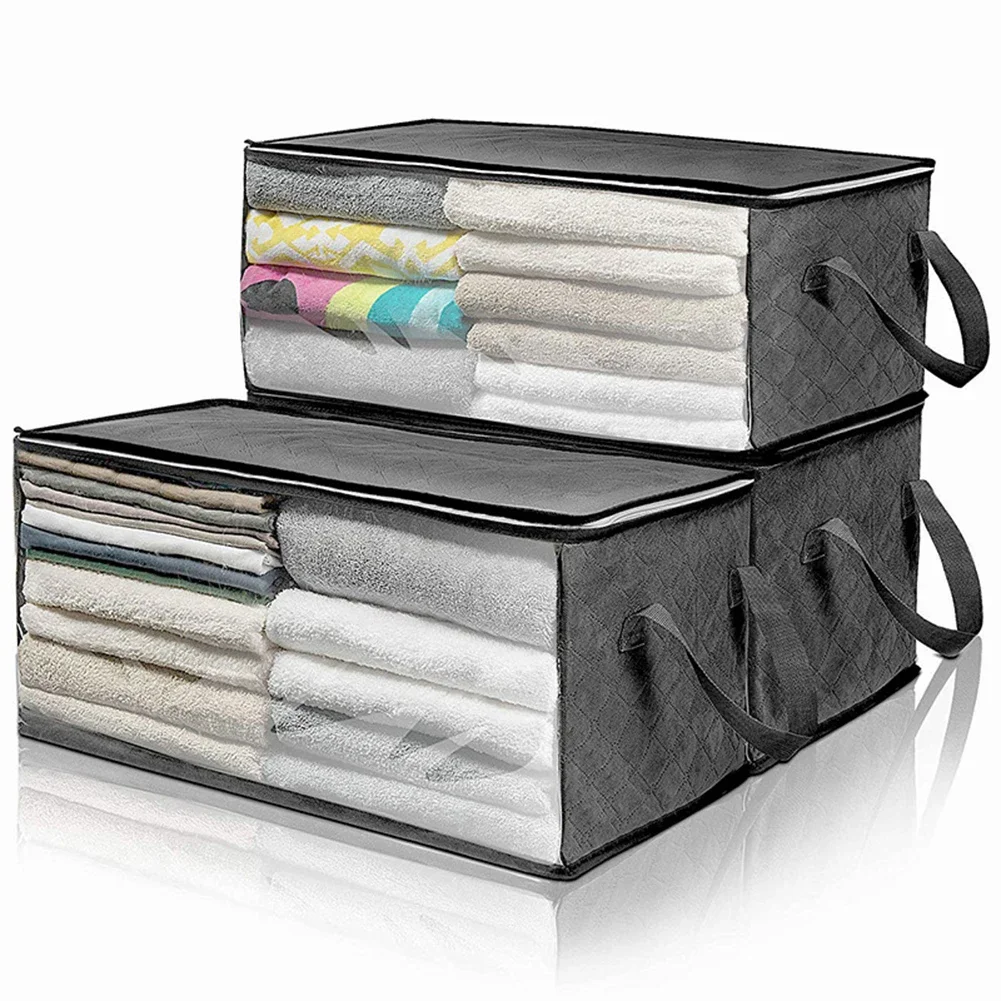 Large Capacity Clothes Storage Bag Non-Woven Foldable Quilt Storage Bag with Lids Zipper Wardrobe Clothing Organizer Sorting Box 2