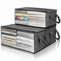 Large Capacity Clothes Storage Bag Non-Woven Foldable Quilt Storage Bag with Lids Zipper Wardrobe Clothing Organizer Sorting Box 2