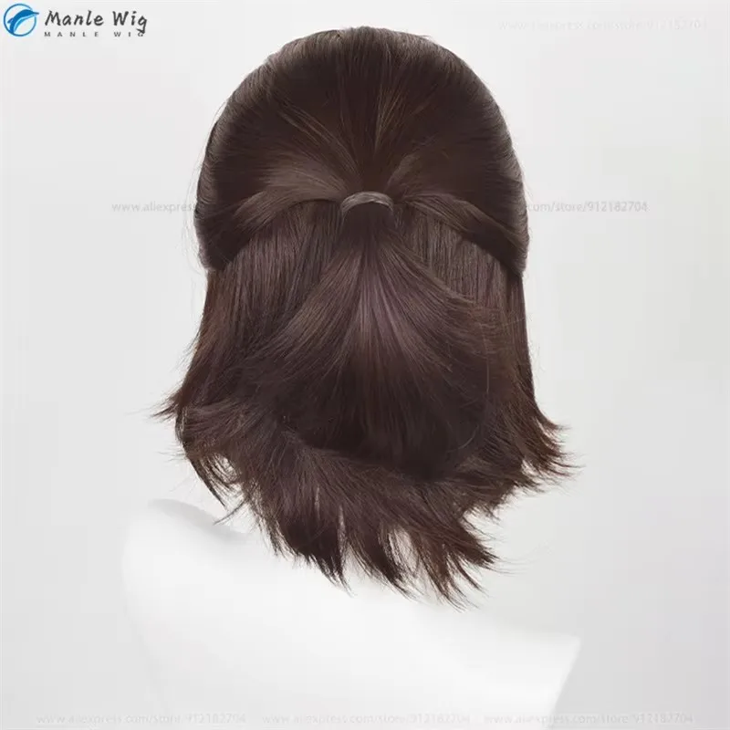 35cm Dark Brown Hange Zoe Cosplay Wig with Eye Mask and Wig Cap - Heat Resistant