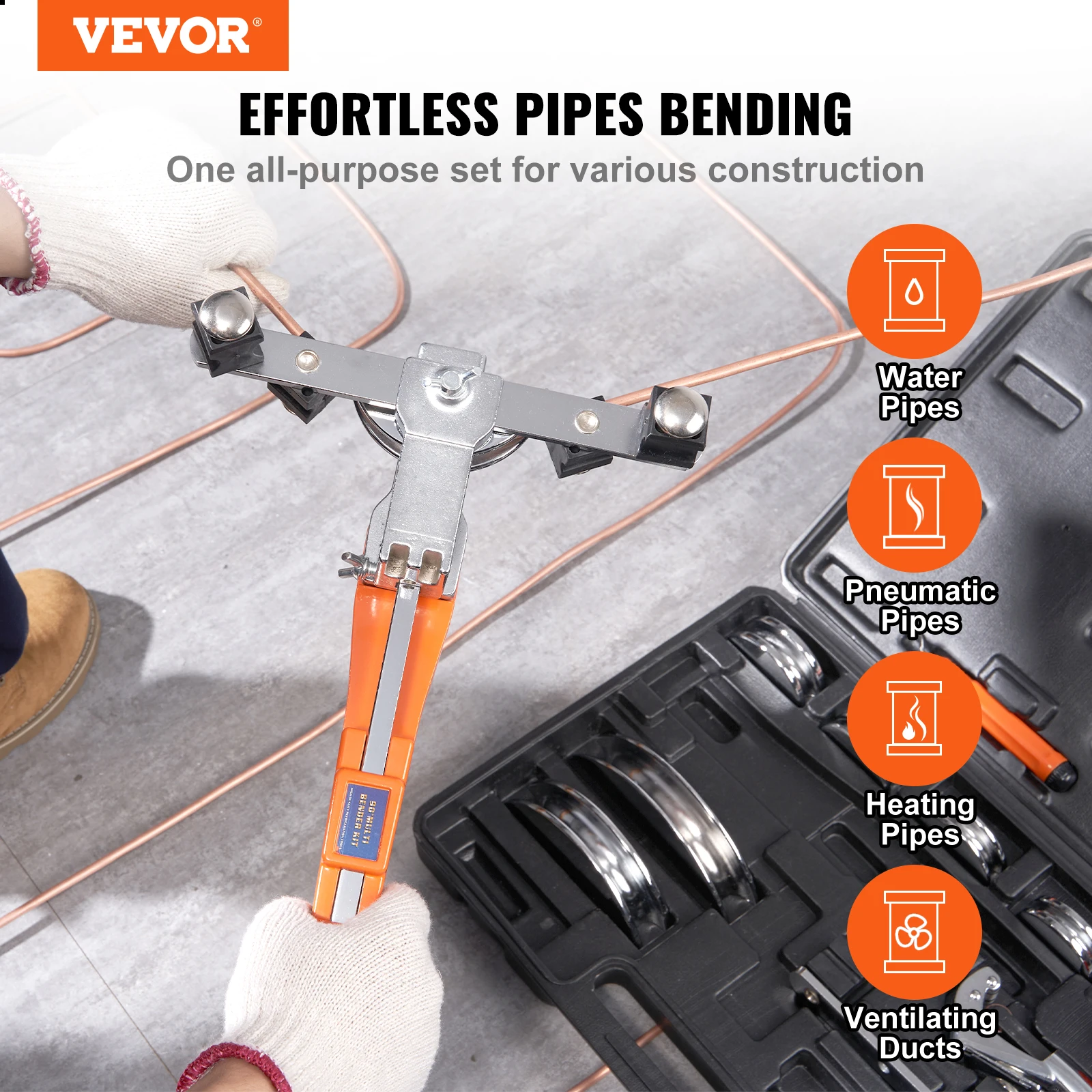Pipe Tube Bender Ratcheting Reverse Tubing Bending Tools 7 Dies Pipe Cutter for Air Conditioning Refrigerator Repair