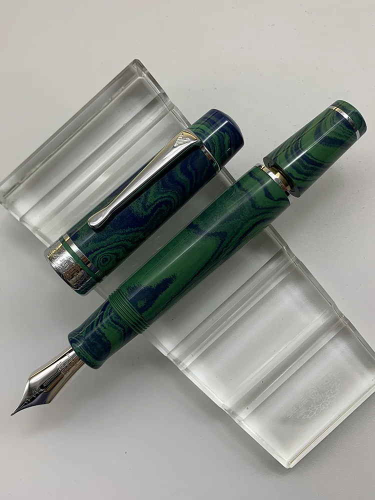 Wingsung/Junlai 632 Silver Clip 18k 8# Nib Gold Nib Fountain Pen Cumberland Rigid Natural Rubber Piston Long Knife Writing Pen